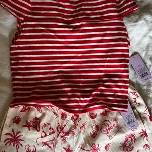 Red & White Striped Top with Nautical Print linen pants